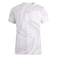 White Sunday Lotu Tamaiti Women V-Neck T-Shirt Polynesian Wave Pastel Mauve LT9 Female Mauve - Polynesian Pride