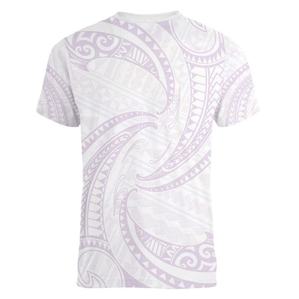 White Sunday Lotu Tamaiti Women V-Neck T-Shirt Polynesian Wave Pastel Mauve LT9 - Polynesian Pride
