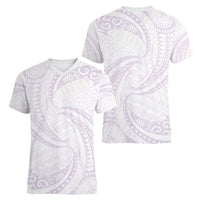 White Sunday Lotu Tamaiti Women V-Neck T-Shirt Polynesian Wave Pastel Mauve LT9 - Polynesian Pride