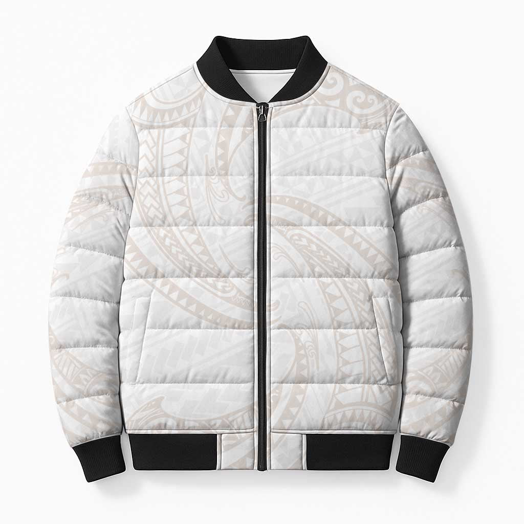 White Sunday Lotu Tamaiti Bomber Puffer Jacket Polynesian Wave Pastel Nude LT9 Unisex Nude - Polynesian Pride