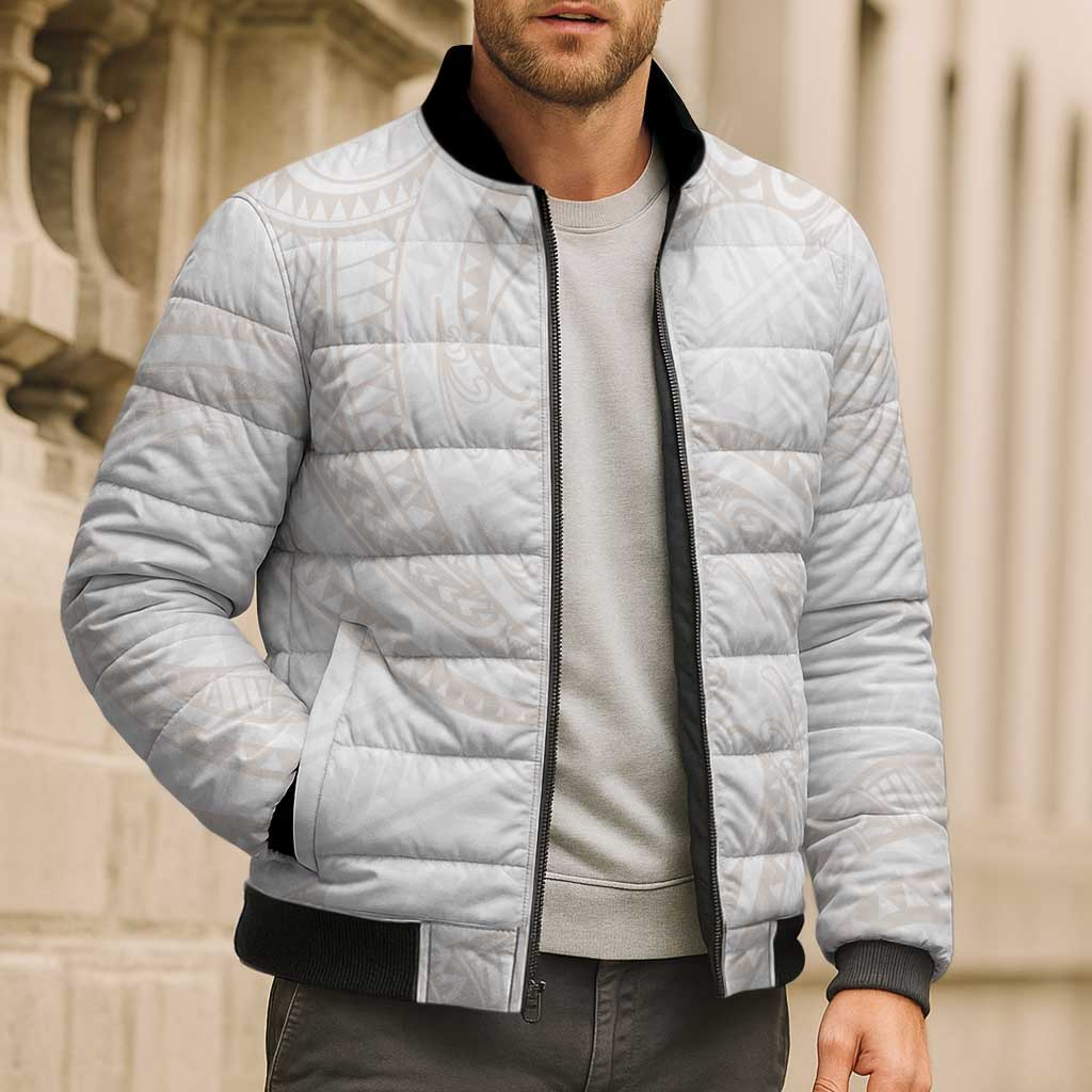 White Sunday Lotu Tamaiti Bomber Puffer Jacket Polynesian Wave Pastel Nude - Polynesian Pride