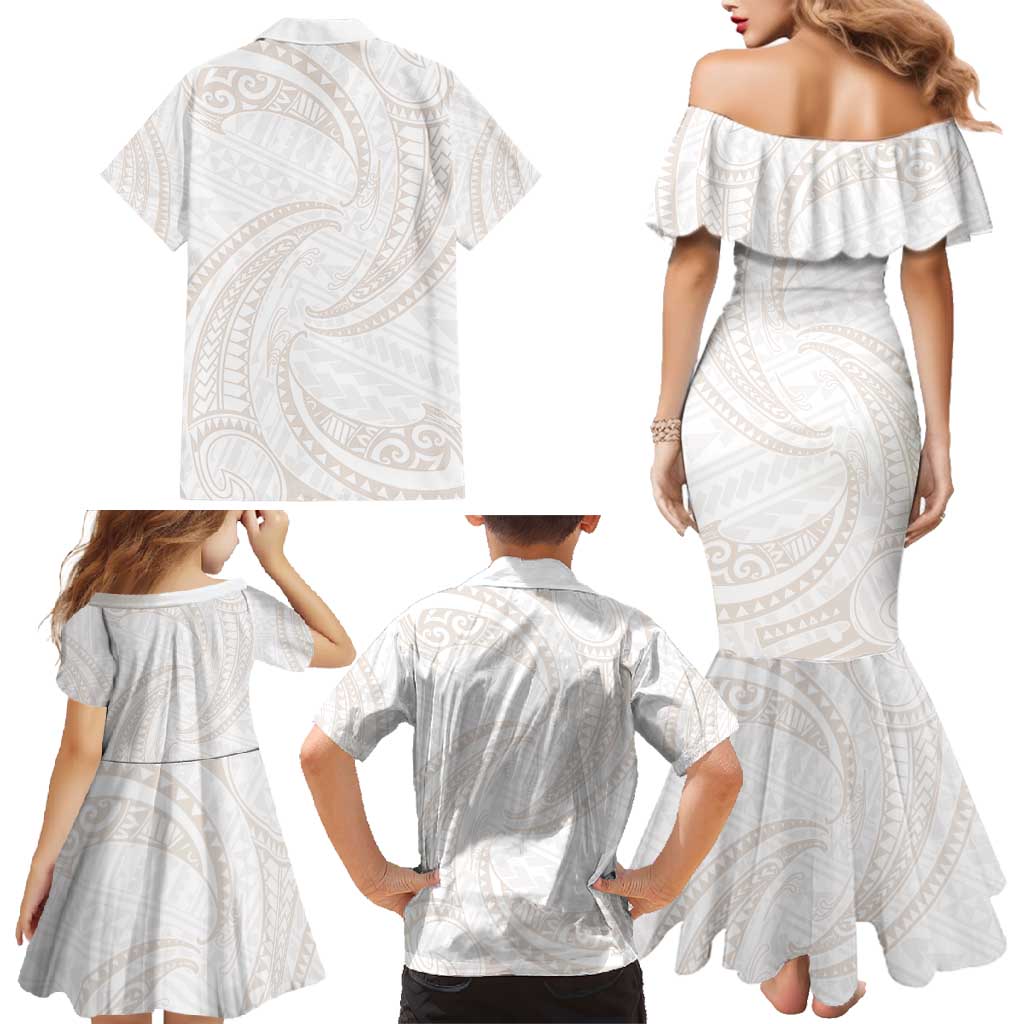 White Sunday Lotu Tamaiti Family Matching Mermaid Dress and Hawaiian Shirt Polynesian Wave Pastel Nude LT9 - Polynesian Pride