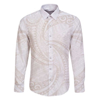 White Sunday Lotu Tamaiti Family Matching Off The Shoulder Long Sleeve Dress and Hawaiian Shirt Polynesian Wave Pastel Nude LT9 Dad's Shirt - Long Sleeve Nude - Polynesian Pride