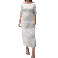 White Sunday Lotu Tamaiti Family Matching Puletasi and Hawaiian Shirt Polynesian Wave Pastel Nude LT9 Mom's Dress Nude - Polynesian Pride