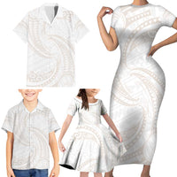 White Sunday Lotu Tamaiti Family Matching Short Sleeve Bodycon Dress and Hawaiian Shirt Polynesian Wave Pastel Nude LT9 - Polynesian Pride