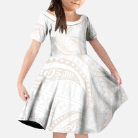 White Sunday Lotu Tamaiti Family Matching Tank Maxi Dress and Hawaiian Shirt Polynesian Wave Pastel Nude LT9 Daughter's Dress Nude - Polynesian Pride