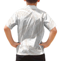 White Sunday Lotu Tamaiti Kid Hawaiian Shirt Polynesian Wave Pastel Nude - Polynesian Pride