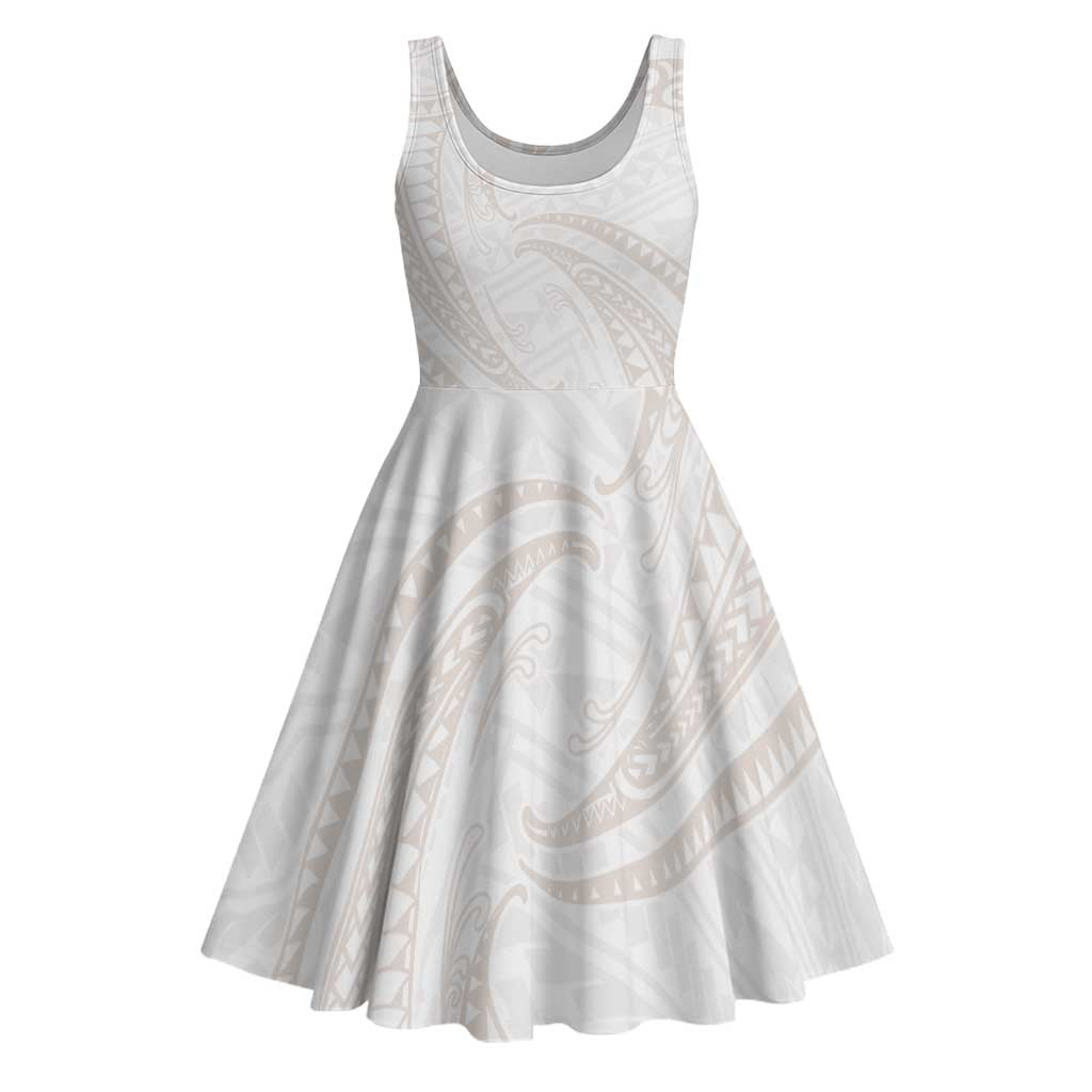 White Sunday Lotu Tamaiti Midi Dress Polynesian Wave Pastel Nude - Polynesian Pride