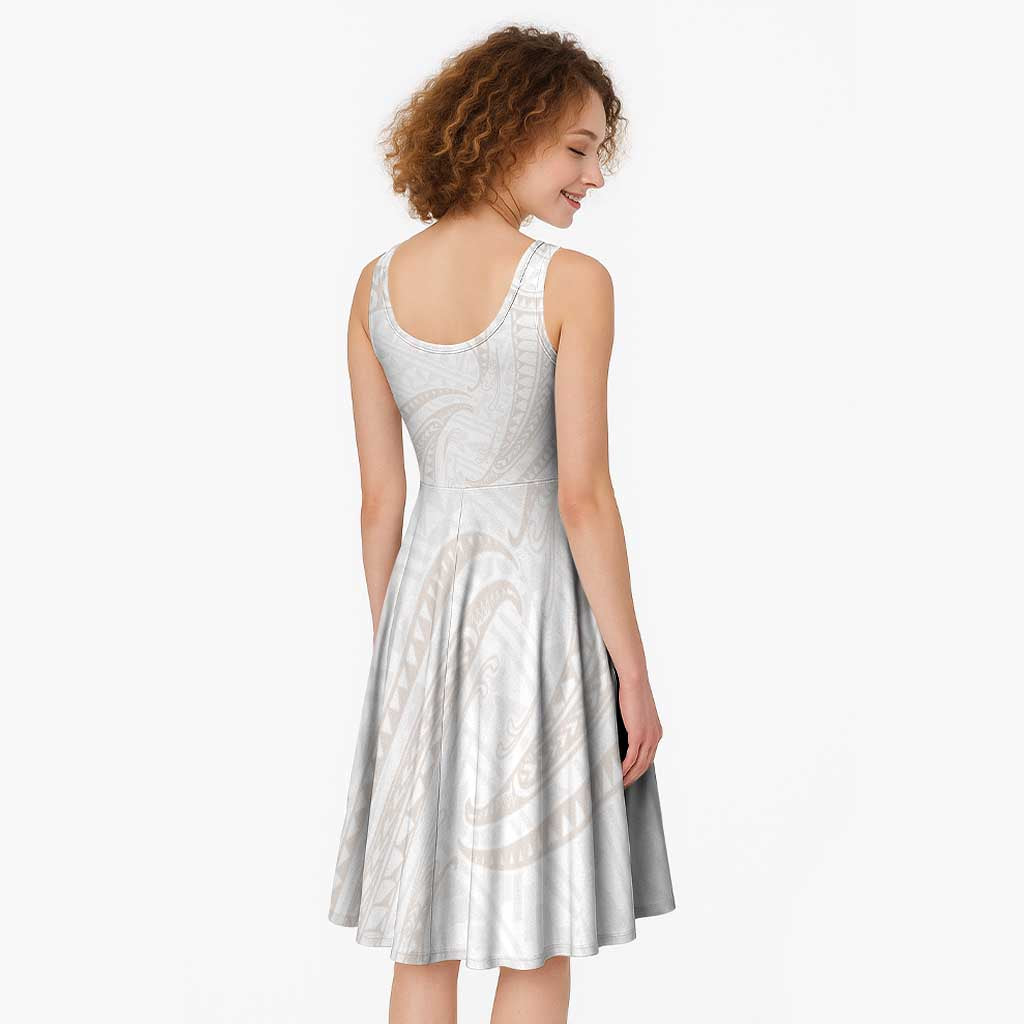 White Sunday Lotu Tamaiti Midi Dress Polynesian Wave Pastel Nude - Polynesian Pride
