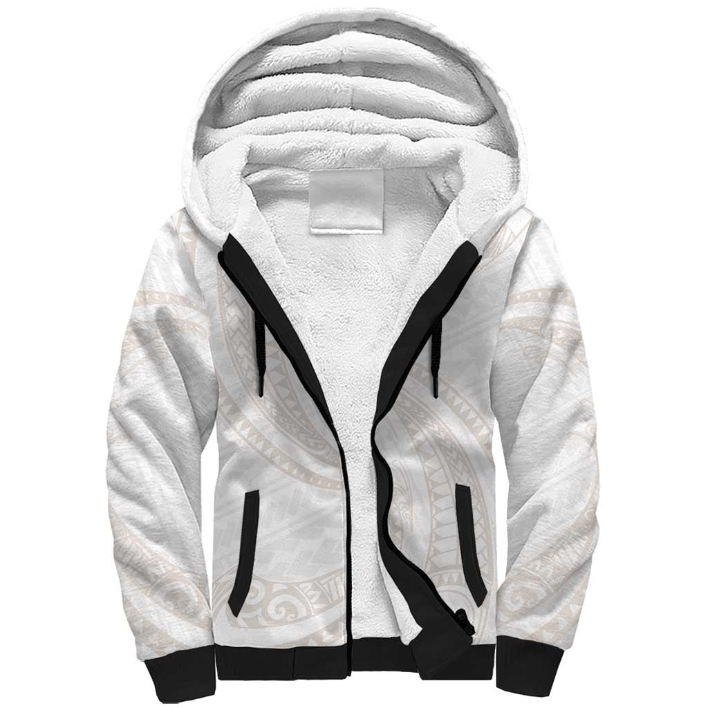 White Sunday Lotu Tamaiti Sherpa Hoodie Polynesian Wave Pastel Nude - Polynesian Pride