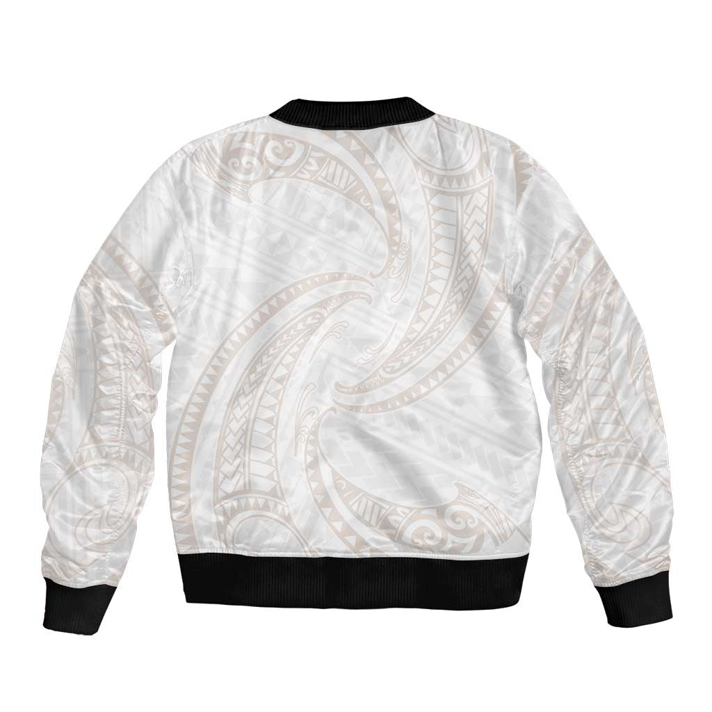 White Sunday Lotu Tamaiti Sleeve Zip Bomber Jacket Polynesian Wave Pastel Nude LT9 - Polynesian Pride