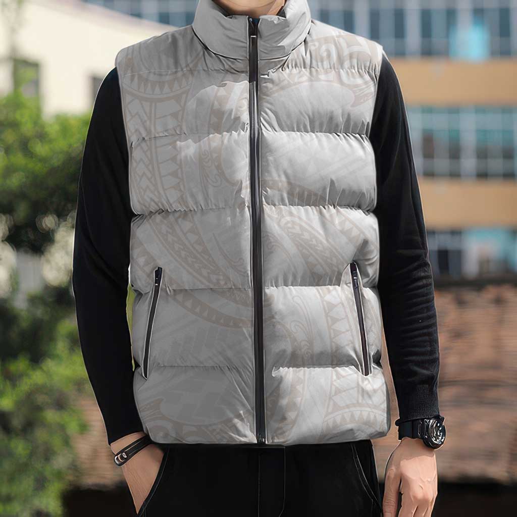White Sunday Lotu Tamaiti Sleeveless Puffer Jacket Polynesian Wave Pastel Nude - Polynesian Pride