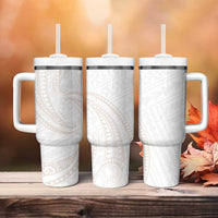 White Sunday Lotu Tamaiti Tumbler With Handle Polynesian Wave Pastel Nude - Polynesian Pride