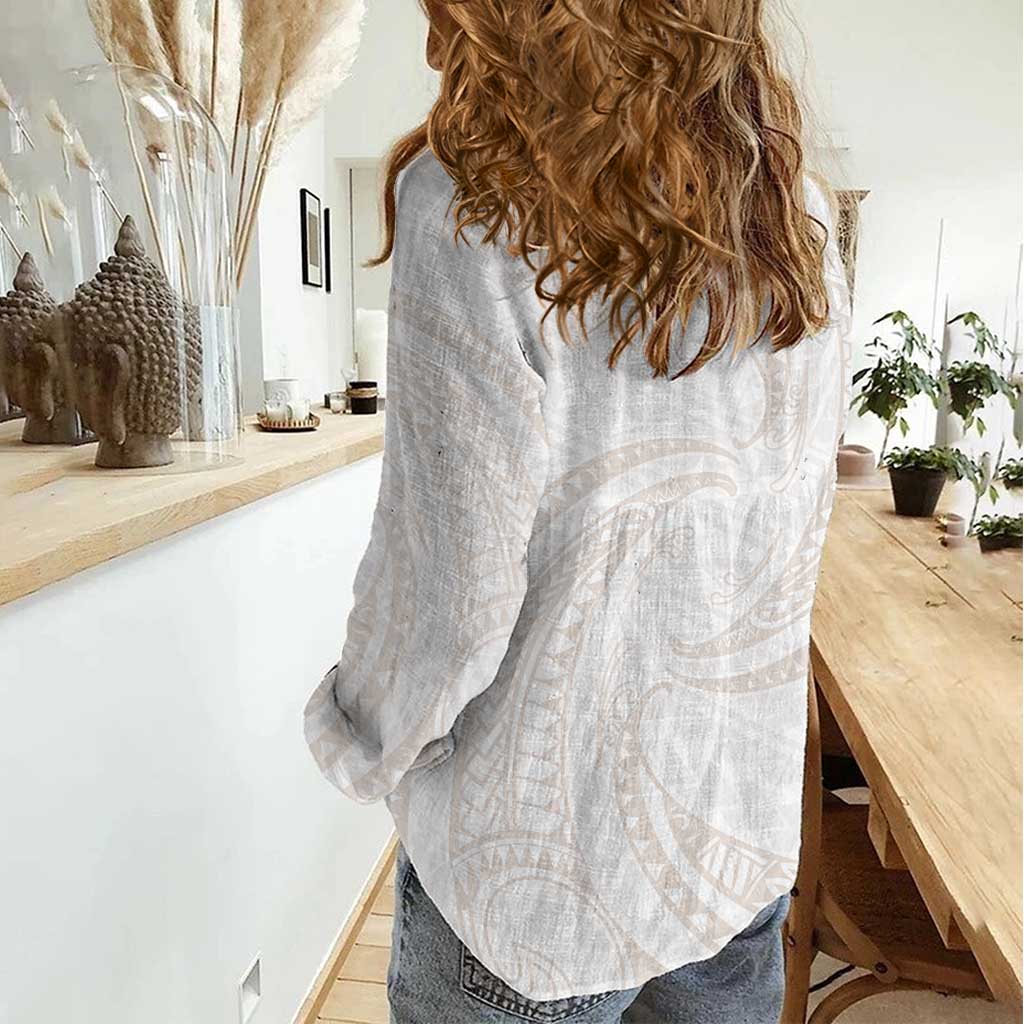 White Sunday Lotu Tamaiti Women Casual Shirt Polynesian Wave Pastel Nude LT9 - Polynesian Pride
