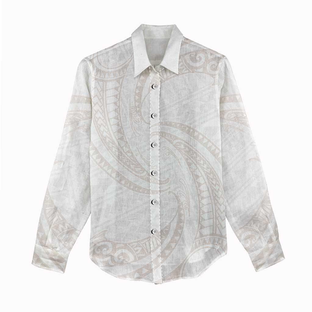 White Sunday Lotu Tamaiti Women Casual Shirt Polynesian Wave Pastel Nude LT9 - Polynesian Pride