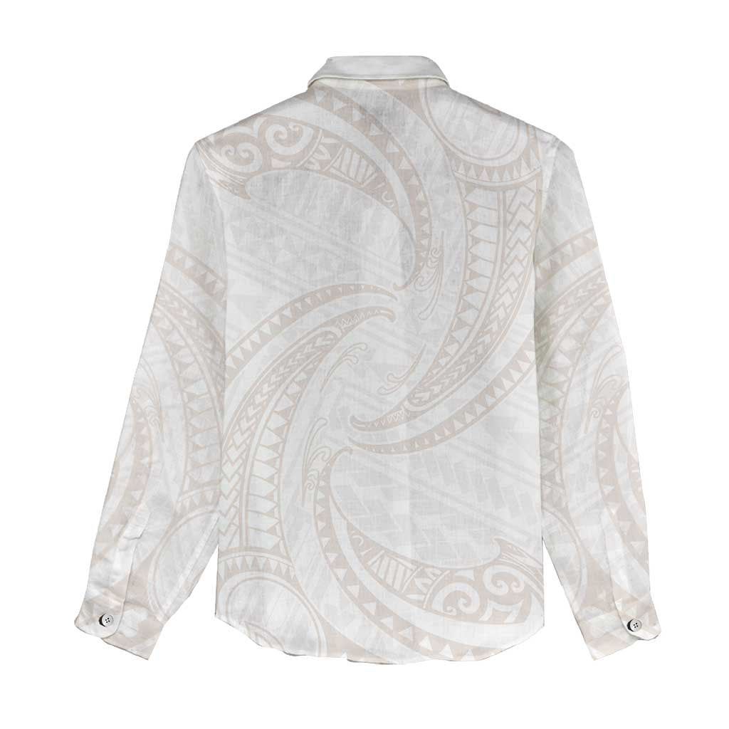 White Sunday Lotu Tamaiti Women Casual Shirt Polynesian Wave Pastel Nude LT9 - Polynesian Pride