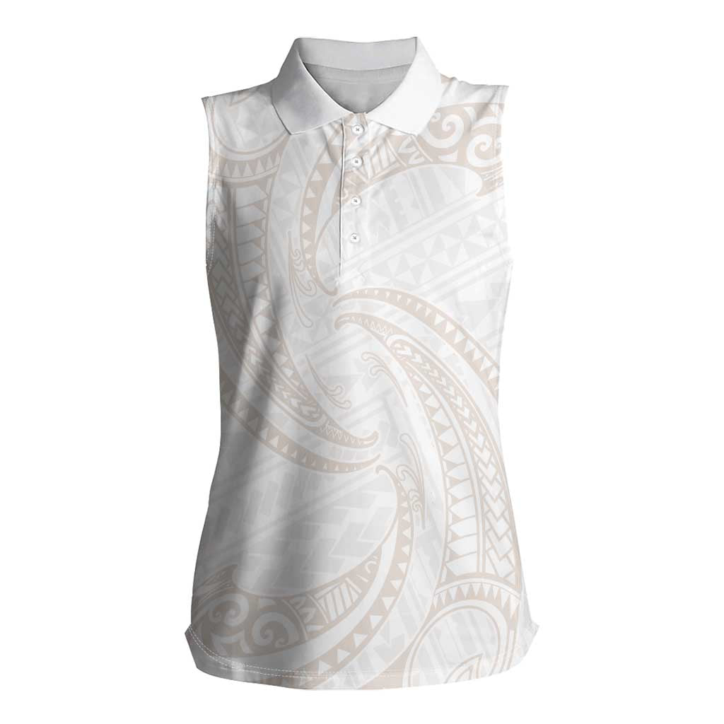 White Sunday Lotu Tamaiti Women Sleeveless Polo Shirt Polynesian Wave Pastel Nude LT9 Female Nude - Polynesian Pride