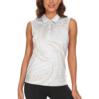 White Sunday Lotu Tamaiti Women Sleeveless Polo Shirt Polynesian Wave Pastel Nude LT9 - Polynesian Pride
