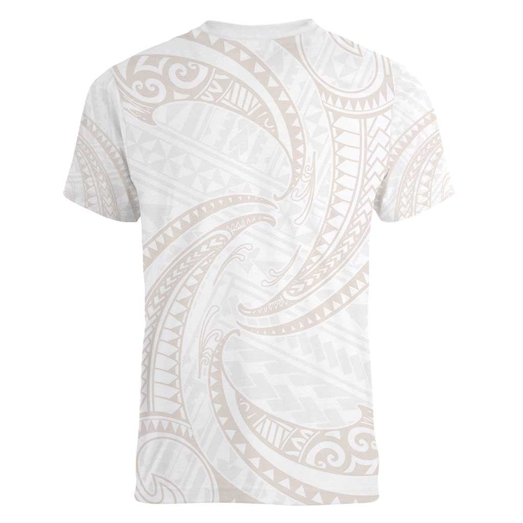 White Sunday Lotu Tamaiti Women V-Neck T-Shirt Polynesian Wave Pastel Nude LT9 - Polynesian Pride