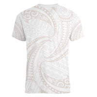 White Sunday Lotu Tamaiti Women V-Neck T-Shirt Polynesian Wave Pastel Nude LT9 - Polynesian Pride