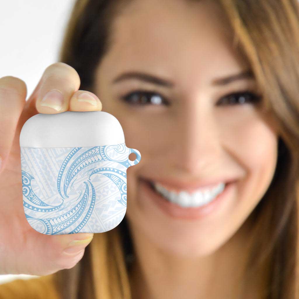 White Sunday Lotu Tamaiti AirPods Case Polynesian Wave Pastel Sky Blue - Polynesian Pride