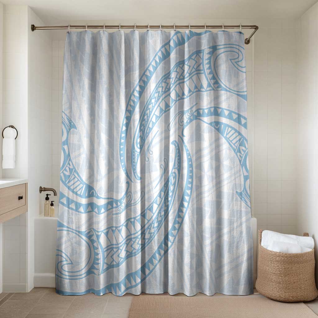 White Sunday Lotu Tamaiti Bathroom Set Polynesian Wave Pastel Sky Blue LT9 Shower Curtain Only Blue - Polynesian Pride