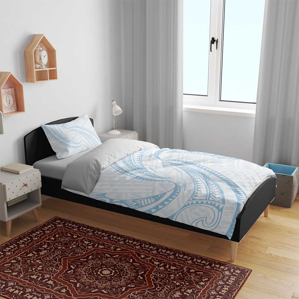 White Sunday Lotu Tamaiti Bedding Set Polynesian Wave Pastel Sky Blue - Polynesian Pride