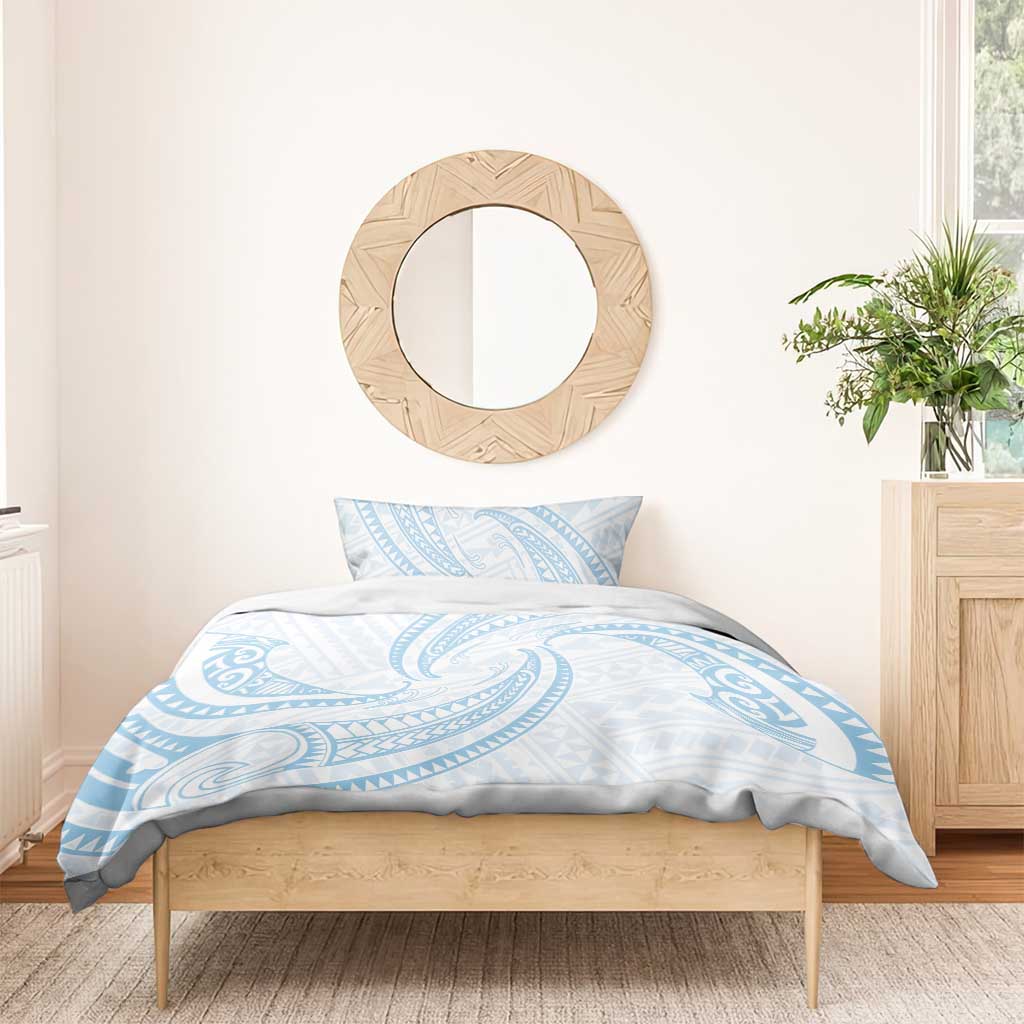 White Sunday Lotu Tamaiti Bedding Set Polynesian Wave Pastel Sky Blue - Polynesian Pride