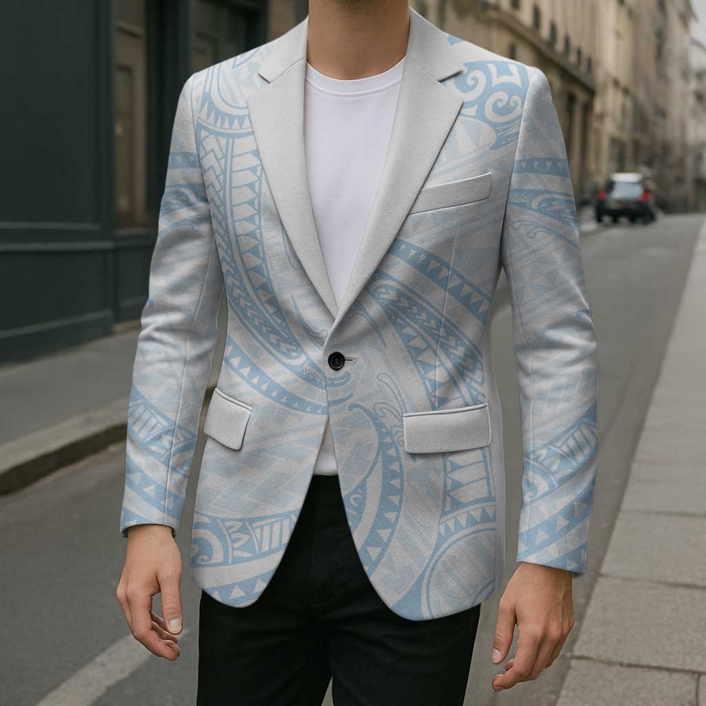 White Sunday Lotu Tamaiti Blazer Polynesian Wave Pastel Sky Blue - Polynesian Pride