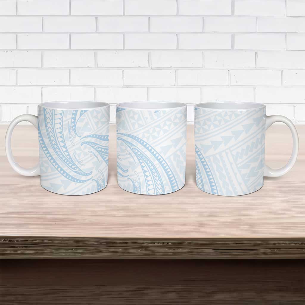 White Sunday Lotu Tamaiti Ceramic Mug Polynesian Wave Pastel Sky Blue - Polynesian Pride