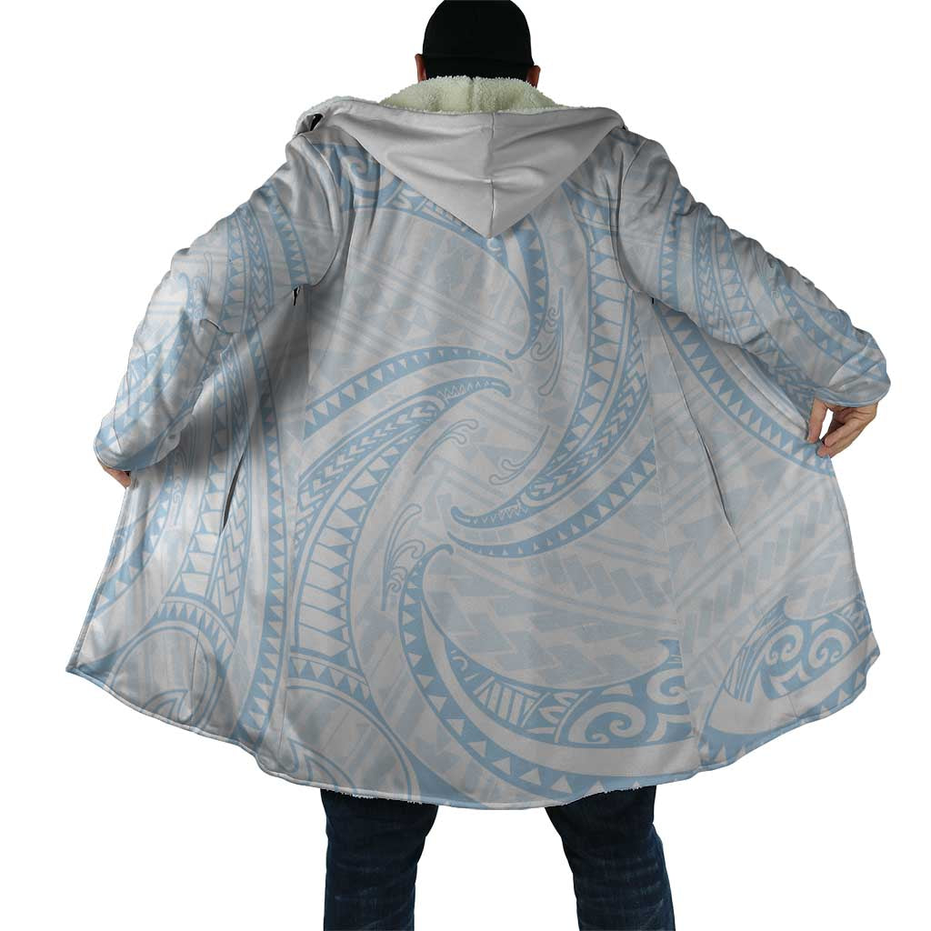 White Sunday Lotu Tamaiti Cloak Polynesian Wave Pastel Sky Blue - Polynesian Pride