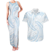 White Sunday Lotu Tamaiti Couples Matching Tank Maxi Dress and Hawaiian Shirt Polynesian Wave Pastel Sky Blue LT9 Blue - Polynesian Pride