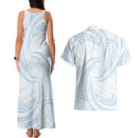 White Sunday Lotu Tamaiti Couples Matching Tank Maxi Dress and Hawaiian Shirt Polynesian Wave Pastel Sky Blue LT9 - Polynesian Pride