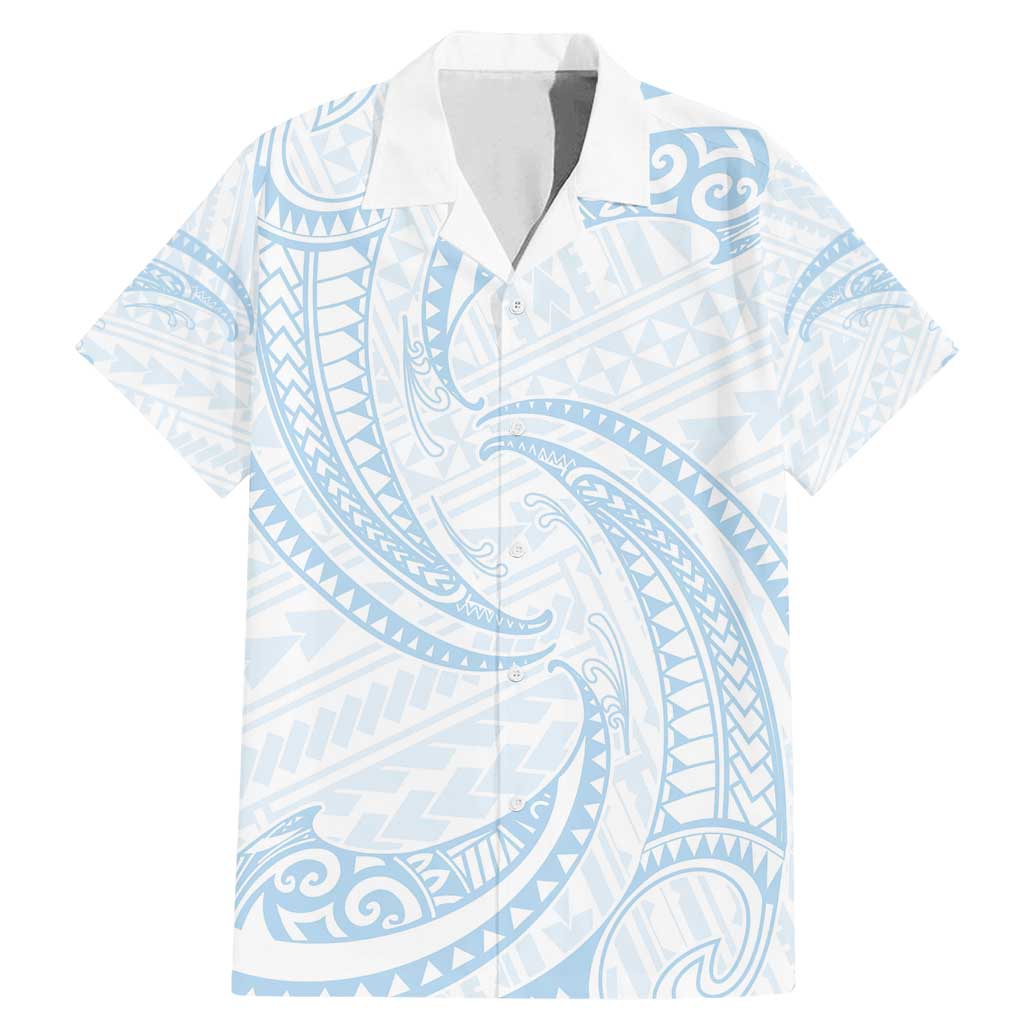 White Sunday Lotu Tamaiti Family Matching Mermaid Dress and Hawaiian Shirt Polynesian Wave Pastel Sky Blue LT9 Dad's Shirt - Short Sleeve Blue - Polynesian Pride