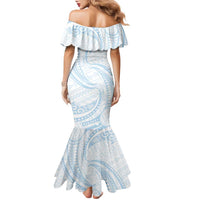 White Sunday Lotu Tamaiti Family Matching Mermaid Dress and Hawaiian Shirt Polynesian Wave Pastel Sky Blue LT9 - Polynesian Pride