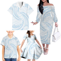 White Sunday Lotu Tamaiti Family Matching Off The Shoulder Long Sleeve Dress and Hawaiian Shirt Polynesian Wave Pastel Sky Blue LT9 - Polynesian Pride