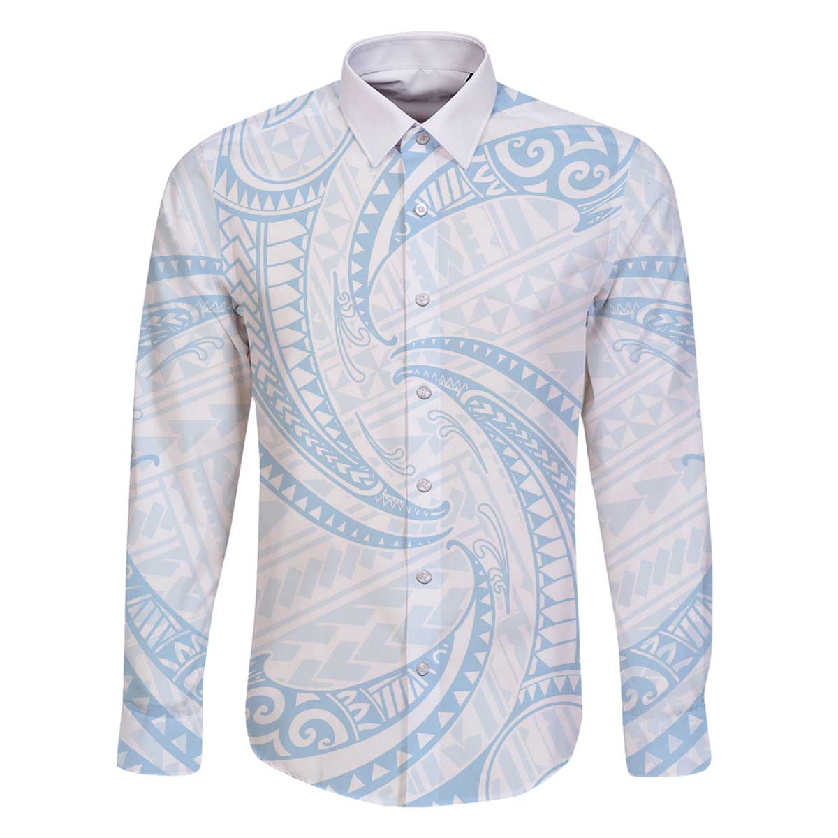 White Sunday Lotu Tamaiti Family Matching Off The Shoulder Long Sleeve Dress and Hawaiian Shirt Polynesian Wave Pastel Sky Blue LT9 Dad's Shirt - Long Sleeve Blue - Polynesian Pride