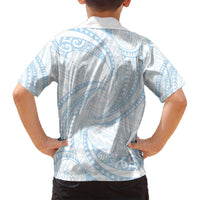 White Sunday Lotu Tamaiti Family Matching Off Shoulder Maxi Dress and Hawaiian Shirt Polynesian Wave Pastel Sky Blue LT9 - Polynesian Pride