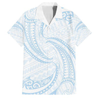 White Sunday Lotu Tamaiti Family Matching Off Shoulder Short Dress and Hawaiian Shirt Polynesian Wave Pastel Sky Blue LT9 Dad's Shirt - Short Sleeve Blue - Polynesian Pride