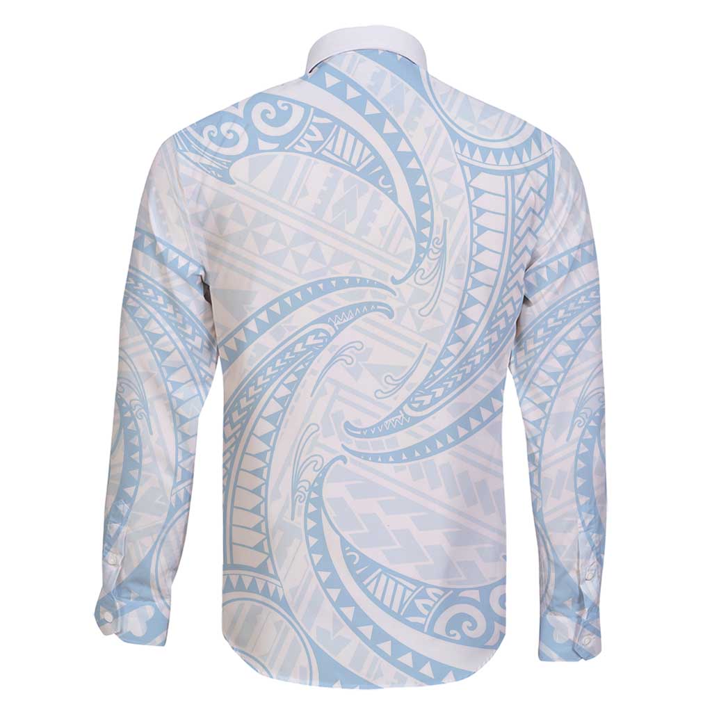 White Sunday Lotu Tamaiti Family Matching Off Shoulder Short Dress and Hawaiian Shirt Polynesian Wave Pastel Sky Blue LT9 - Polynesian Pride