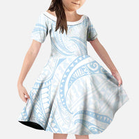 White Sunday Lotu Tamaiti Family Matching Puletasi and Hawaiian Shirt Polynesian Wave Pastel Sky Blue LT9 Daughter's Dress Blue - Polynesian Pride