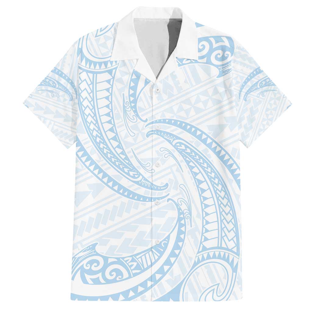 White Sunday Lotu Tamaiti Family Matching Puletasi and Hawaiian Shirt Polynesian Wave Pastel Sky Blue LT9 Dad's Shirt - Short Sleeve Blue - Polynesian Pride