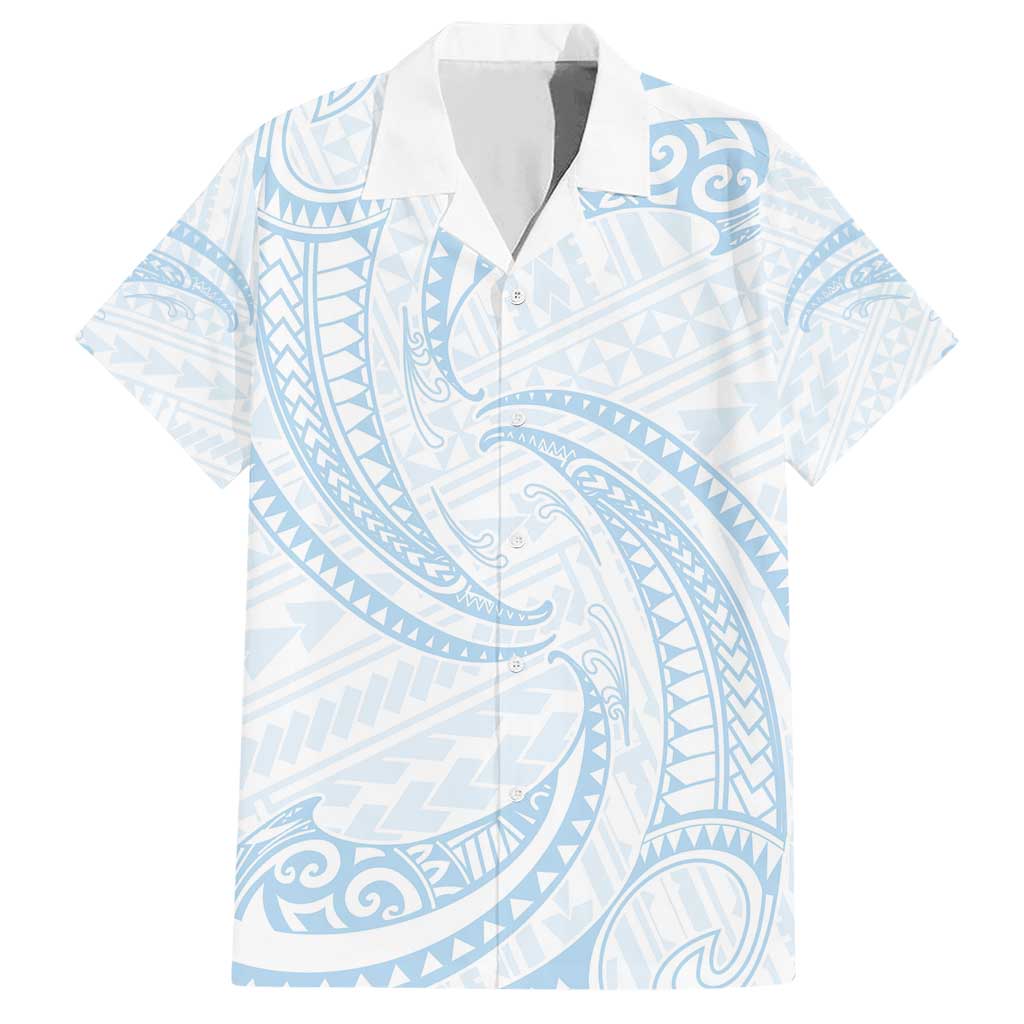 White Sunday Lotu Tamaiti Family Matching Short Sleeve Bodycon Dress and Hawaiian Shirt Polynesian Wave Pastel Sky Blue LT9 Dad's Shirt - Short Sleeve Blue - Polynesian Pride