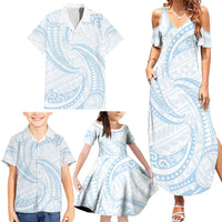 White Sunday Lotu Tamaiti Family Matching Summer Maxi Dress and Hawaiian Shirt Polynesian Wave Pastel Sky Blue LT9 - Polynesian Pride