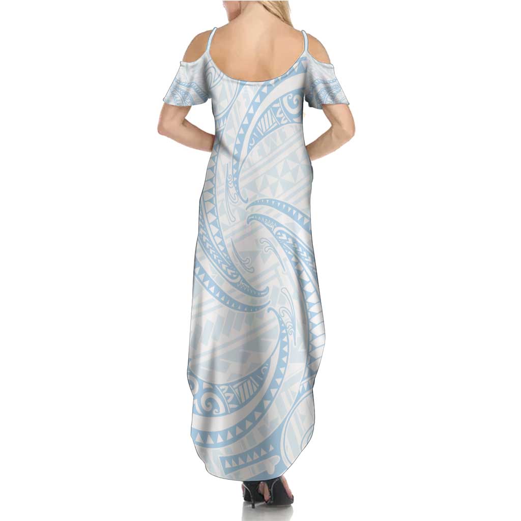 White Sunday Lotu Tamaiti Family Matching Summer Maxi Dress and Hawaiian Shirt Polynesian Wave Pastel Sky Blue LT9 - Polynesian Pride