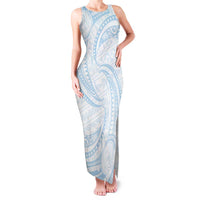 White Sunday Lotu Tamaiti Family Matching Tank Maxi Dress and Hawaiian Shirt Polynesian Wave Pastel Sky Blue LT9 Mom's Dress Blue - Polynesian Pride