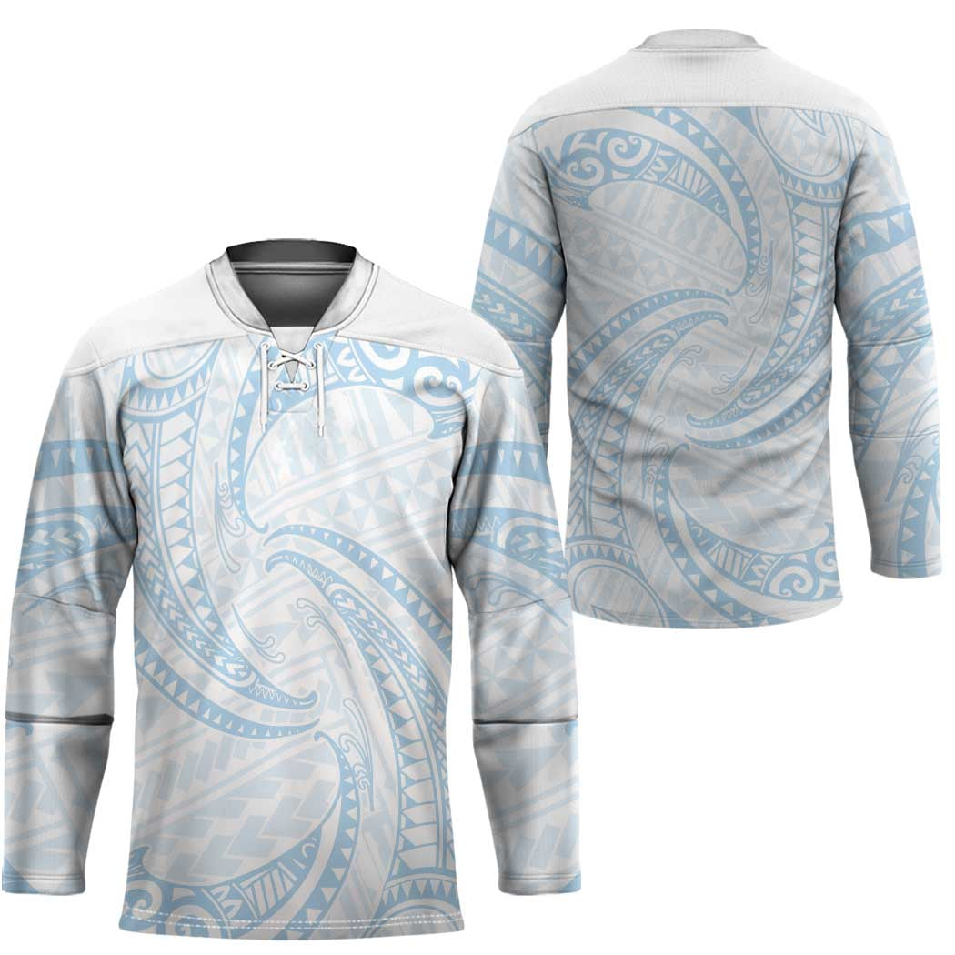 White Sunday Lotu Tamaiti Hockey Jersey Polynesian Wave Pastel Sky Blue - Polynesian Pride