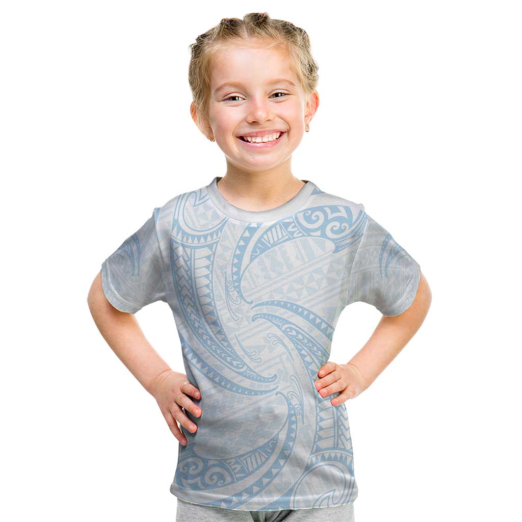 White Sunday Lotu Tamaiti Kid T Shirt Polynesian Wave Pastel Sky Blue - Polynesian Pride