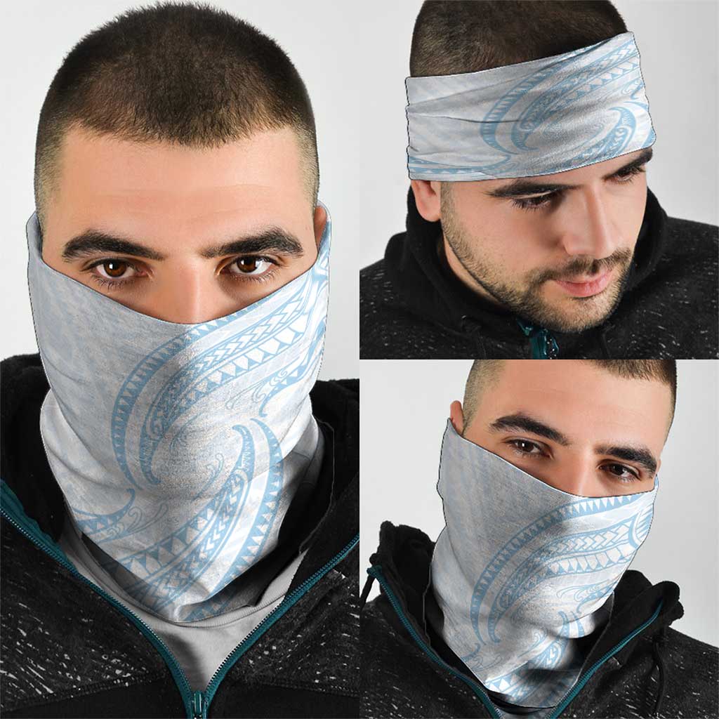 White Sunday Lotu Tamaiti Neck Gaiter Polynesian Wave Pastel Sky Blue LT9