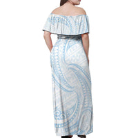 White Sunday Lotu Tamaiti Off Shoulder Maxi Dress Polynesian Wave Pastel Sky Blue LT9 - Polynesian Pride